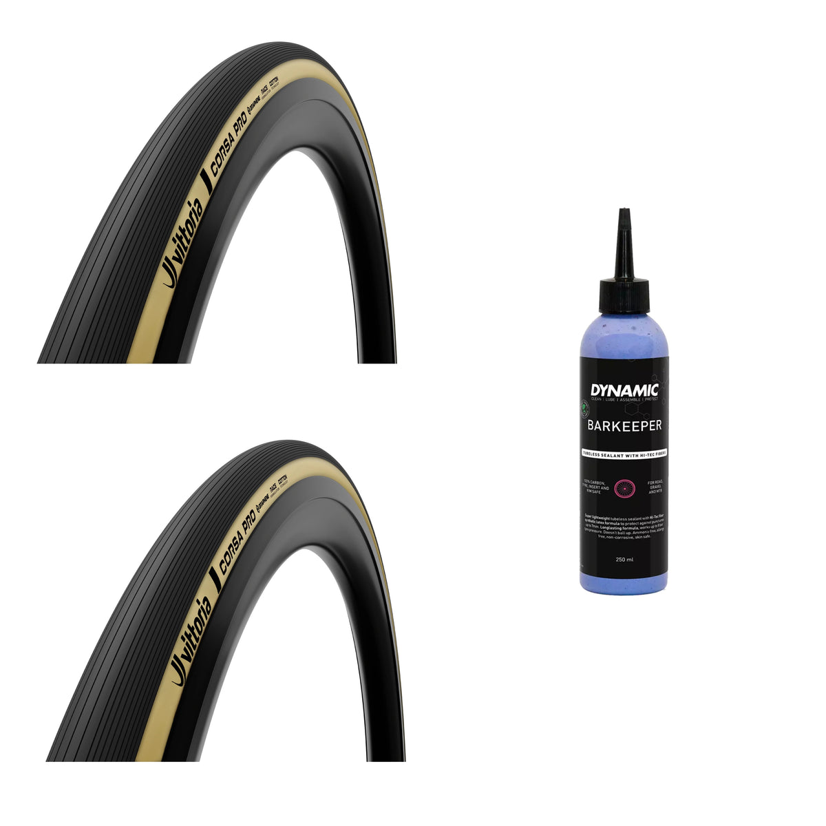 Vittoria Corsa Pro G2 TLR Buitenband Set + Dynamic Barkeeper Tubeless Sealant Bundel
