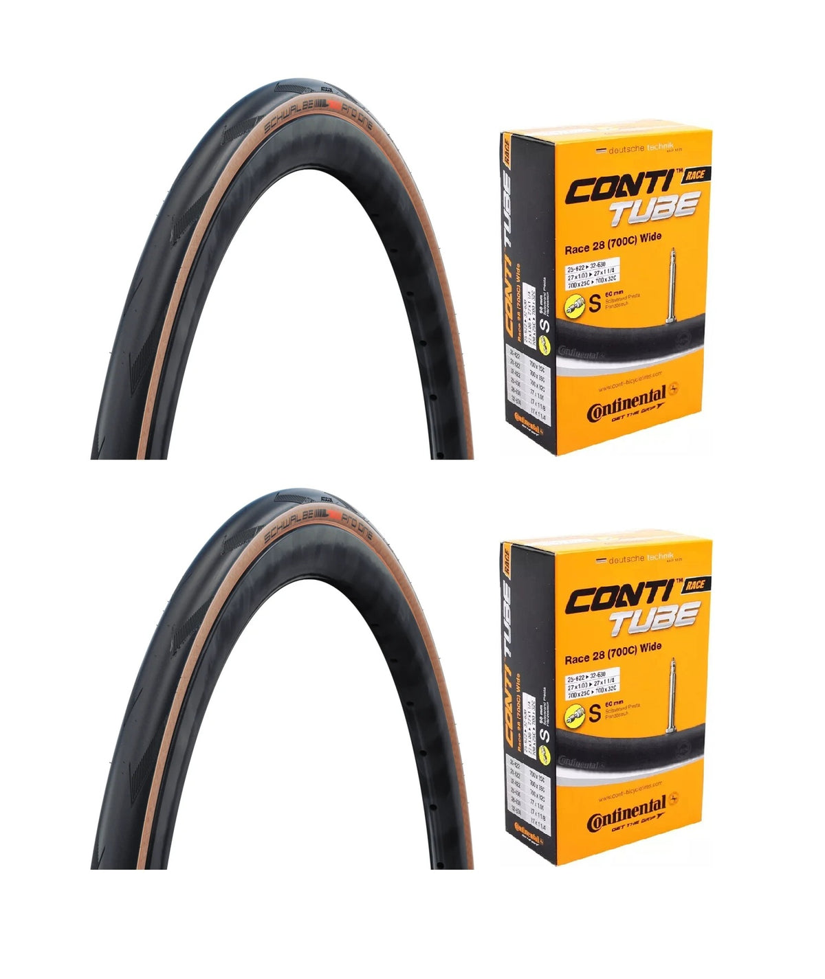 Schwalbe PRO One Tube-Type Set + Continental Inner Tubes Bundle